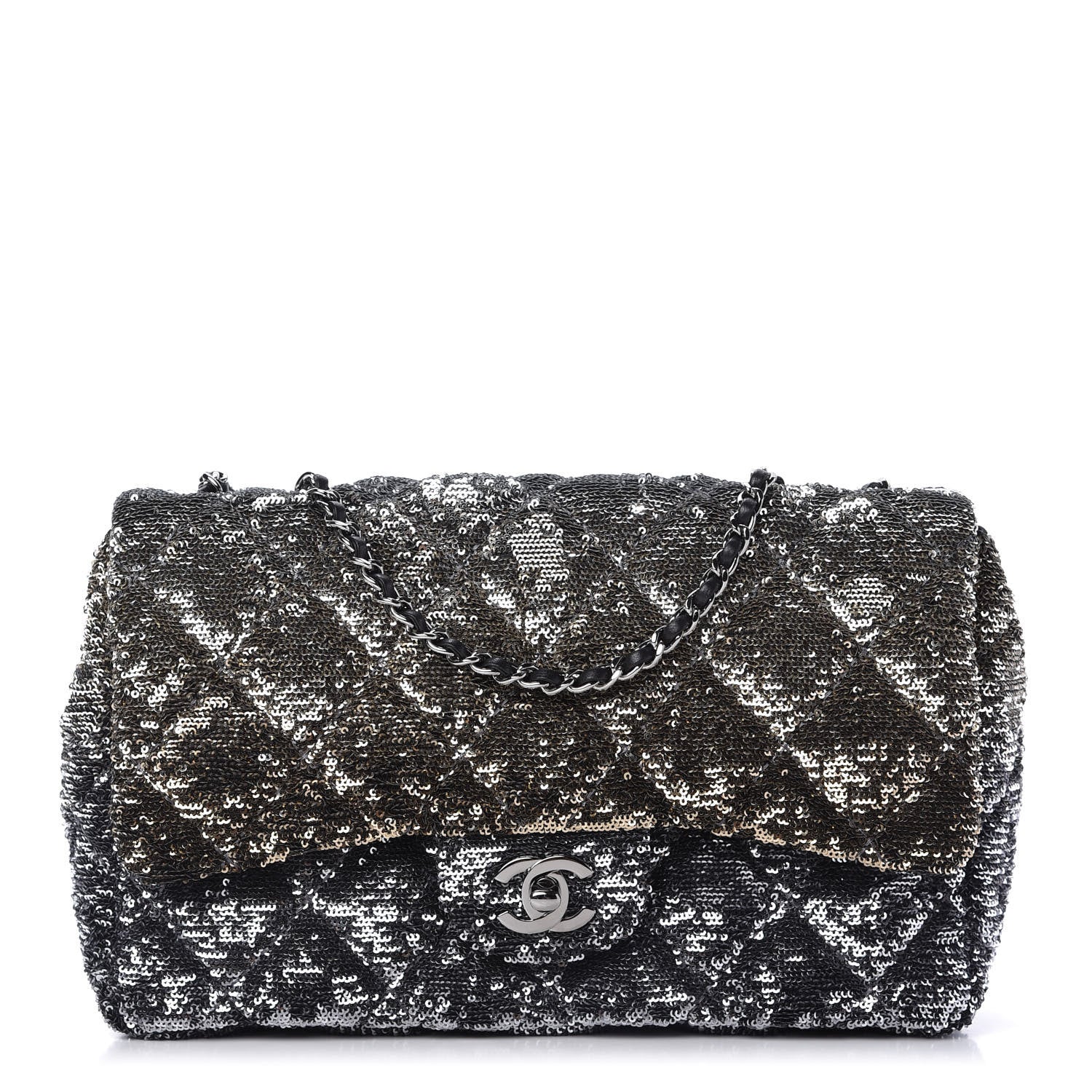 Chanel Sequin Quilted Ombre Medium Single Flap Dark Grey Gold 1 of 10