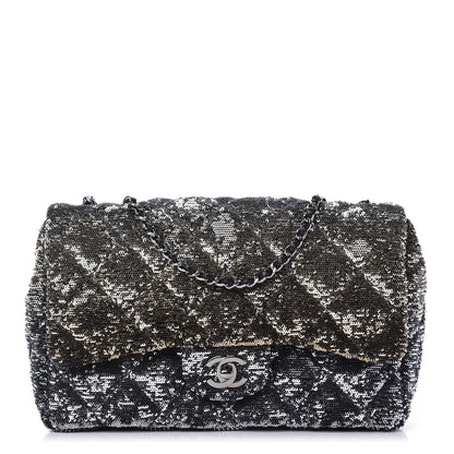 Chanel Sequin Quilted Ombre Medium Single Flap Dark Grey Gold 1 of 10