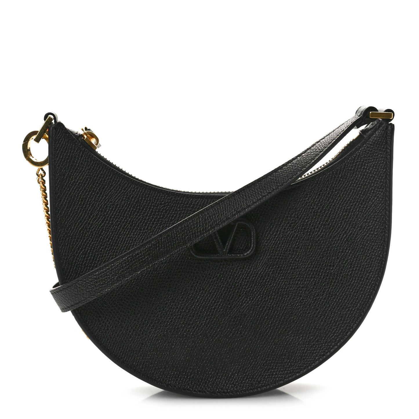 Grainy Calfskin Mini Vlogo Hobo Bag Black