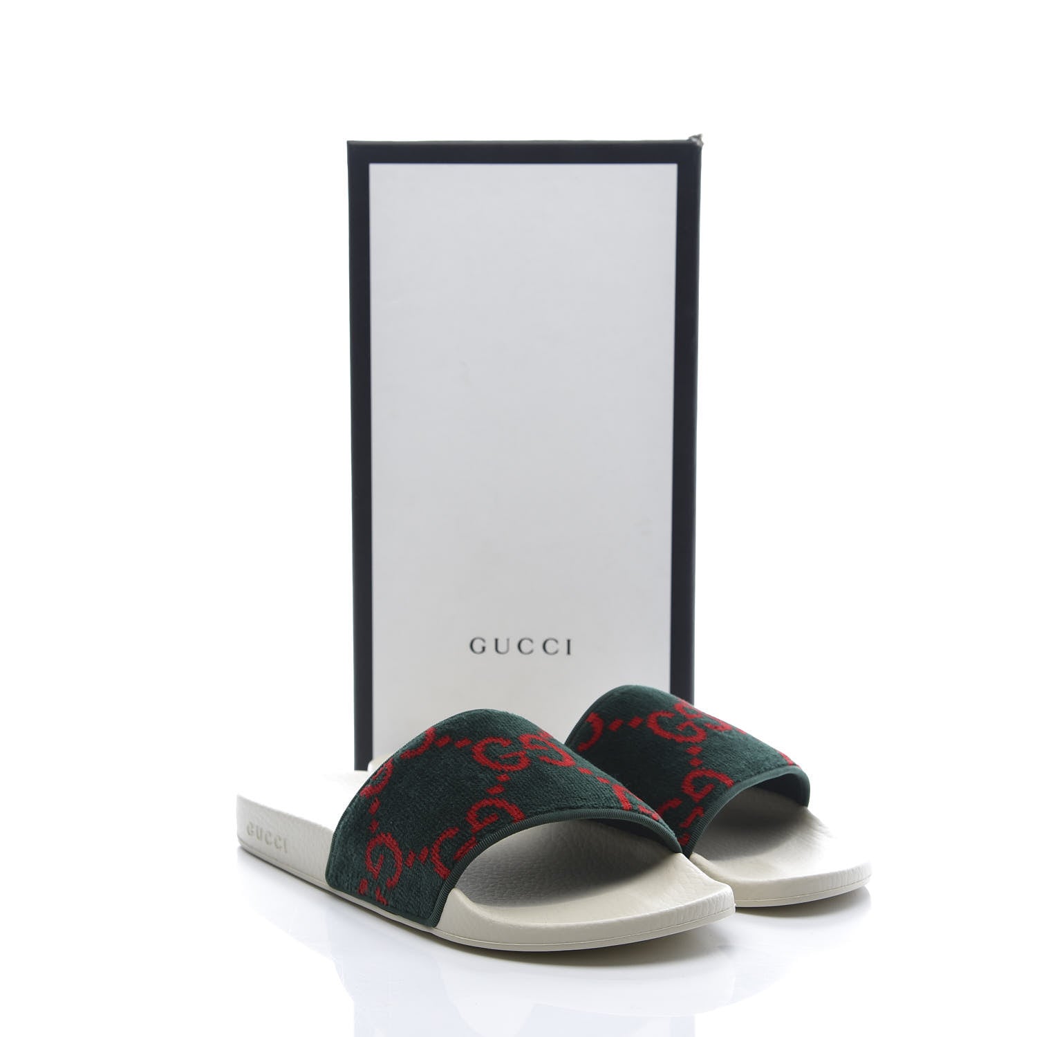 Gucci Velvet GG Monogram Slide Sandals 41 Green Red 9 of 9