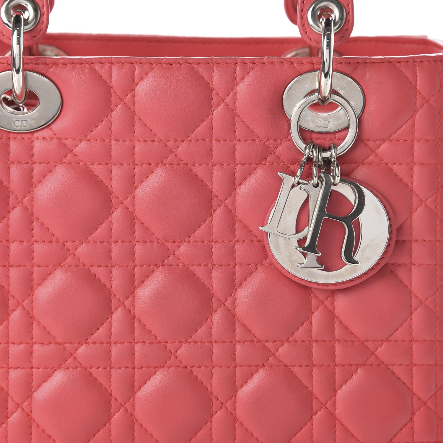 Christian Dior Lambskin Cannage Medium Lady Dior Coral 10 of 11