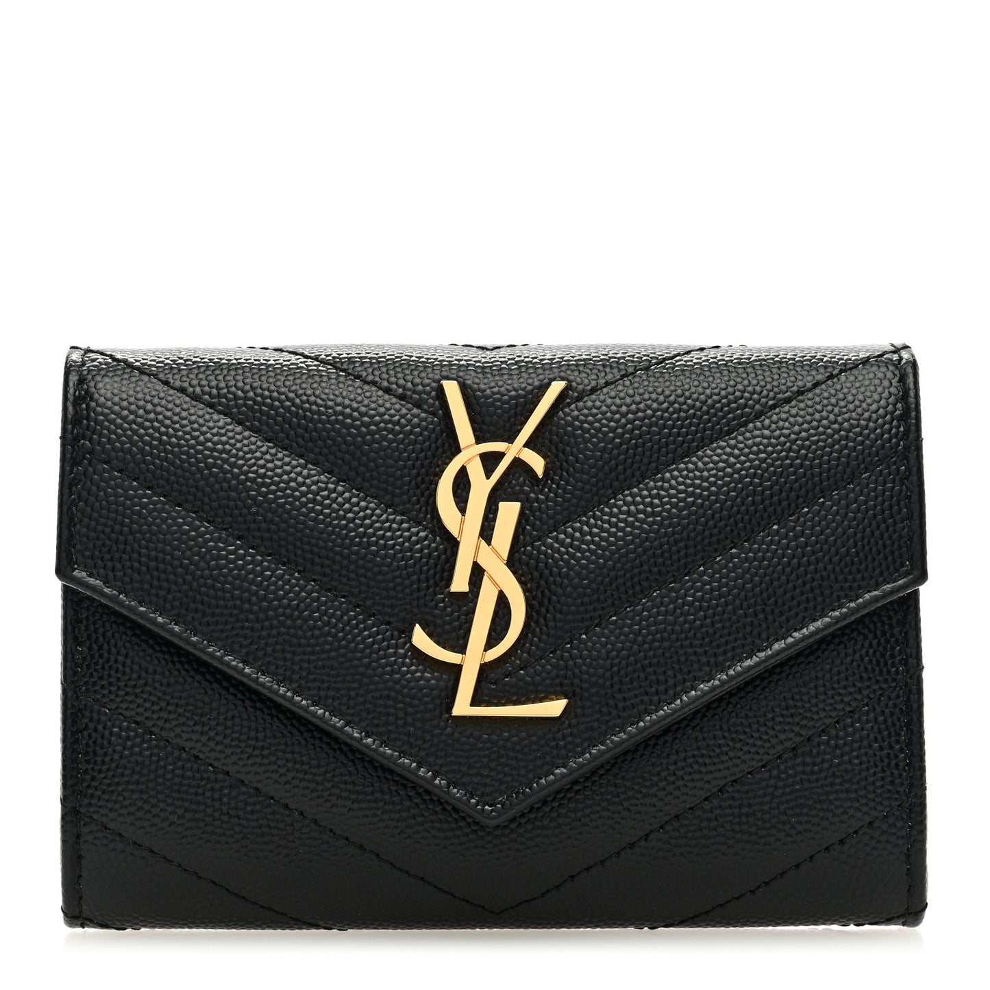 Grain De Poudre Matelasse Chevron Small Monogram Envelope Wallet Black