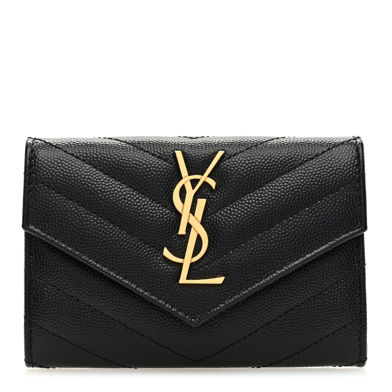 Saint Laurent Grain De Poudre Matelasse Chevron Small Monogram Envelope Wallet Black 1 of 6
