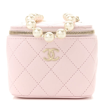 Chanel Lambskin Quilted Mini Vanity Case With Pearl Chain Light Pink 1 of 10