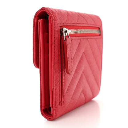 Chanel Caviar Chevron Quilted Compact Flap Wallet Red 3 of 9
