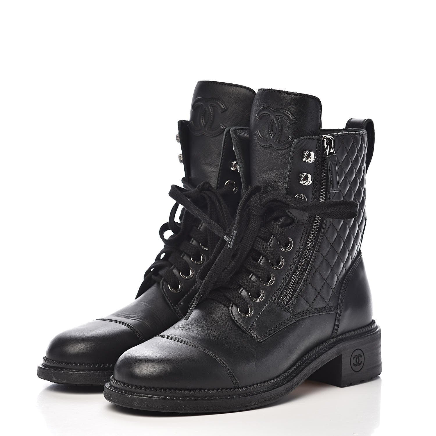 Chanel Calfskin Combat Boots 38 Black 3 of 10