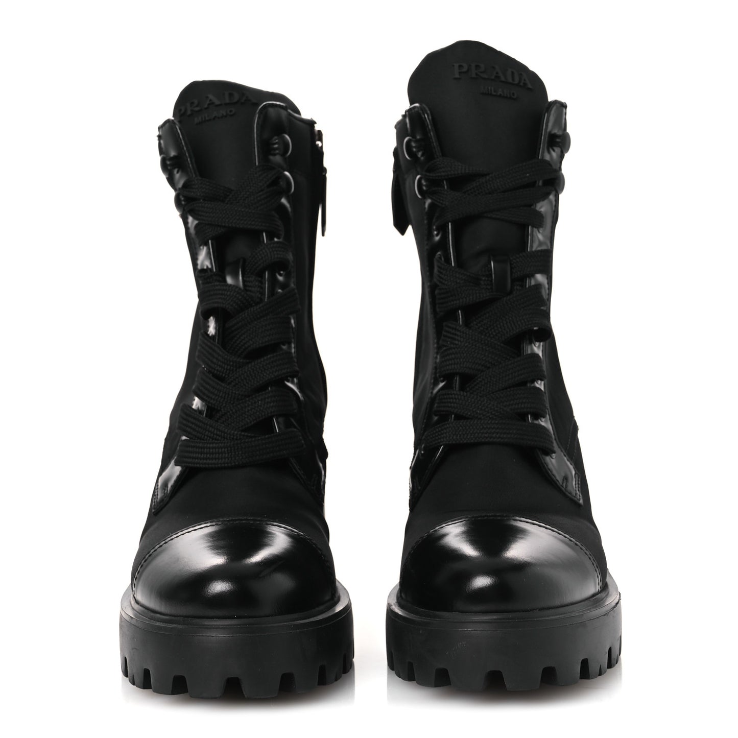 Spazzolato Re-Nylon Metal Triangle Logo Lace Up 55mm Ankle Boots 38.5 Black