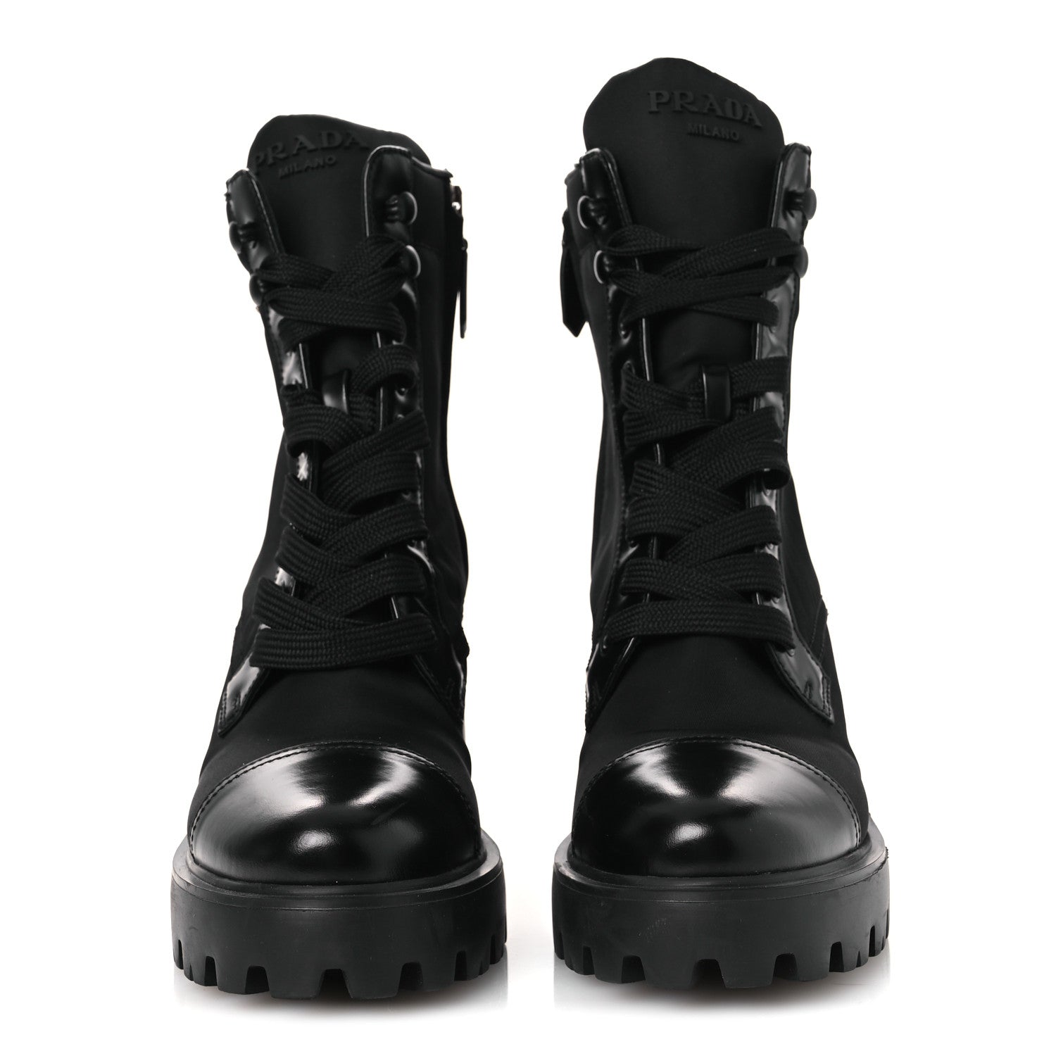 Prada Spazzolato Re-Nylon Metal Triangle Logo Lace Up 55mm Ankle Boots 38.5 Black 3 of 11