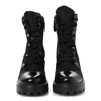 Prada Spazzolato Re-Nylon Metal Triangle Logo Lace Up 55mm Ankle Boots 38.5 Black 3 of 11