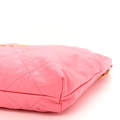 Chanel Shiny Calfskin Quilted Chanel 22 Drawstring Bag Coral Pink 11 of 12