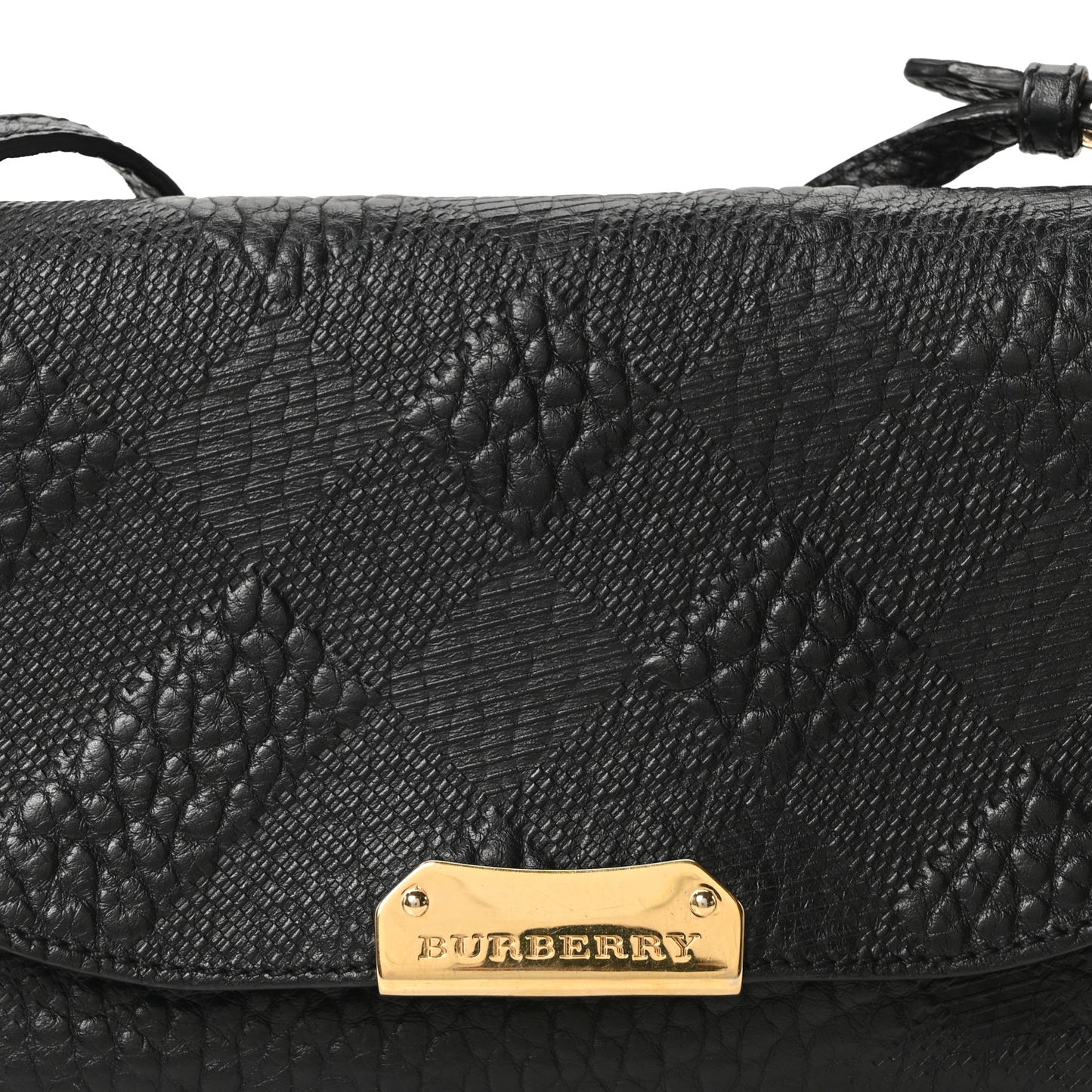 Signature Grain Calfskin Check Embossed Langley Crossbody Black