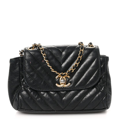 Chanel Glazed Calfskin Chevron Quilted Small Hampton Flap Black 1 of 11