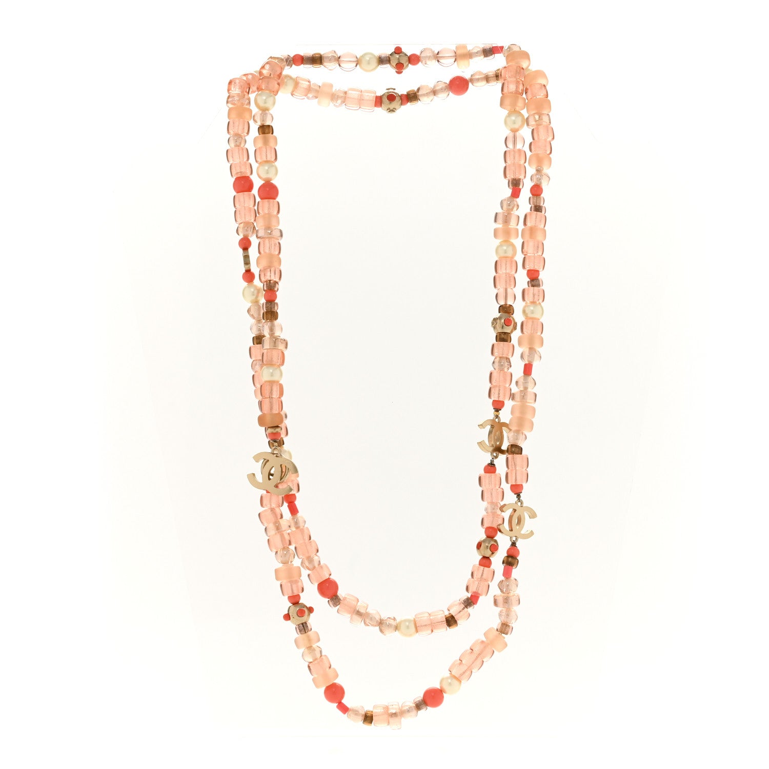 Chanel Pearl Beaded CC Long Necklace Pink 3 of 6