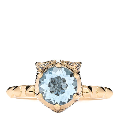 Gucci 18K Yellow Gold Diamond Aquamarine Le Marche Des Merveilles Feline Ring 57 8 1 of 3