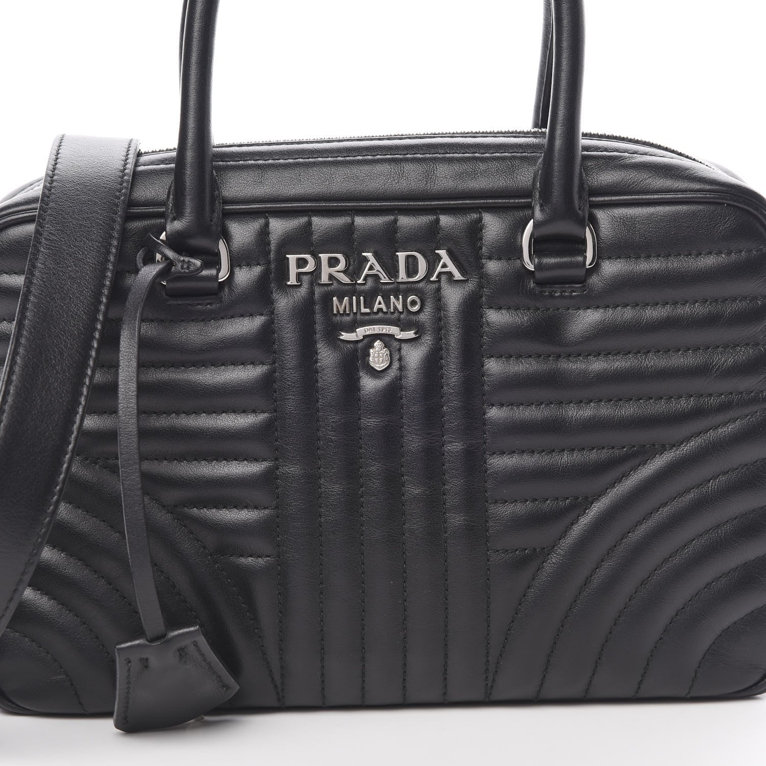 Prada Soft Calfskin Impunture Diagramme Top Handle Crossbody Bag Black 8 of 11
