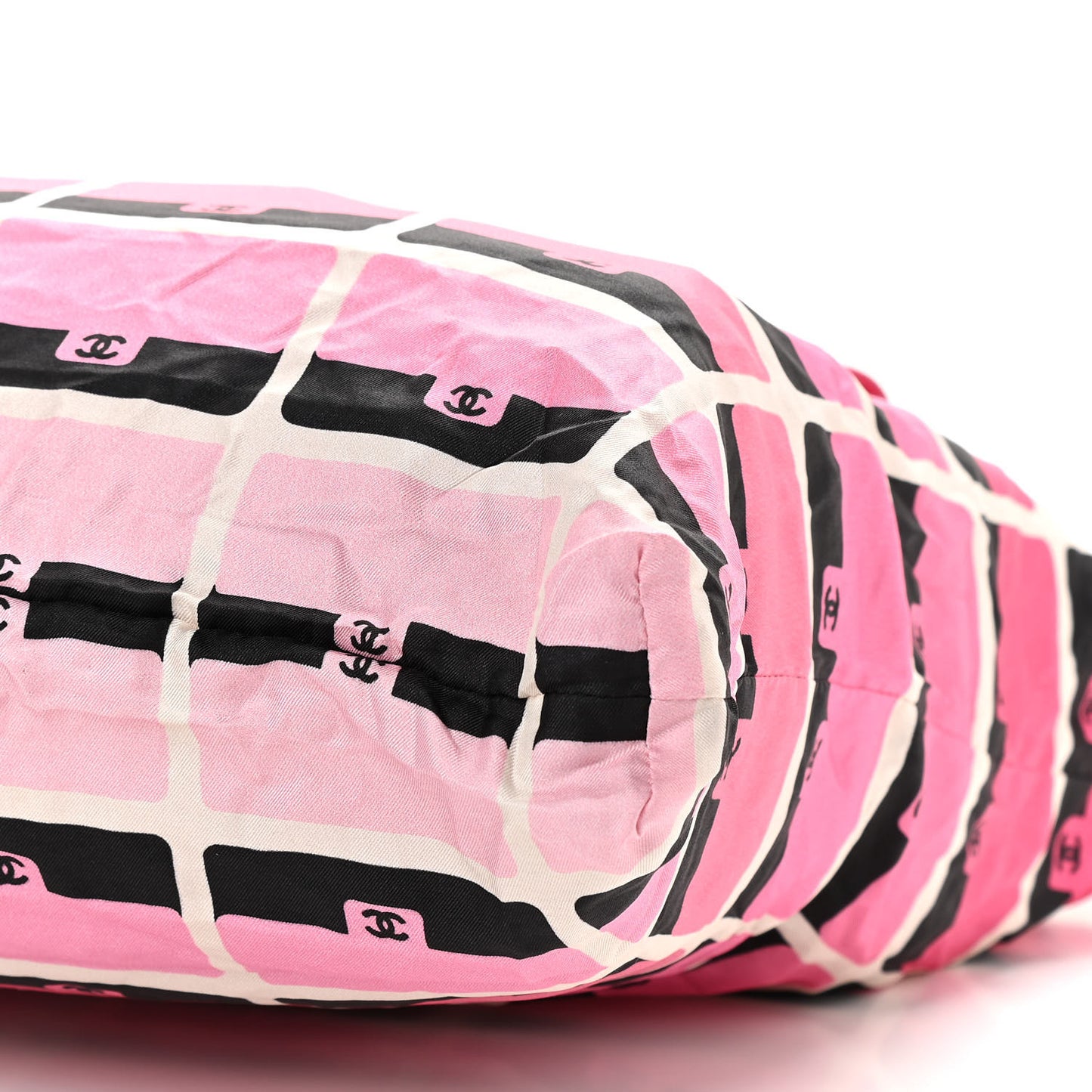 Caviar Fabric Quilted Foldable Tote With Chain Pink Multicolor