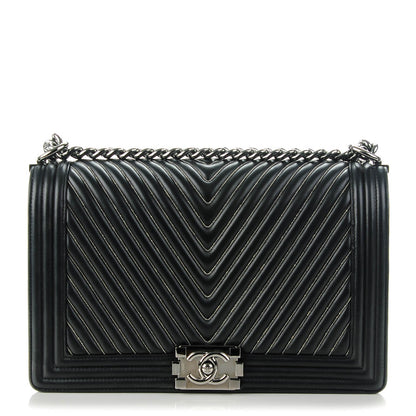 Chanel Calfskin Chain Chevron New Medium Boy Flap Black 1 of 7