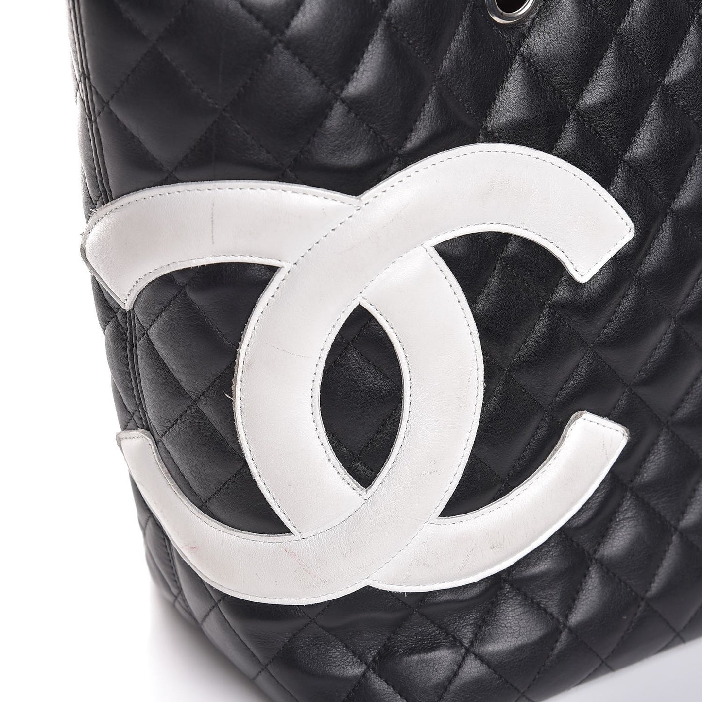 Calfskin Quilted Large Cambon Tote Black White