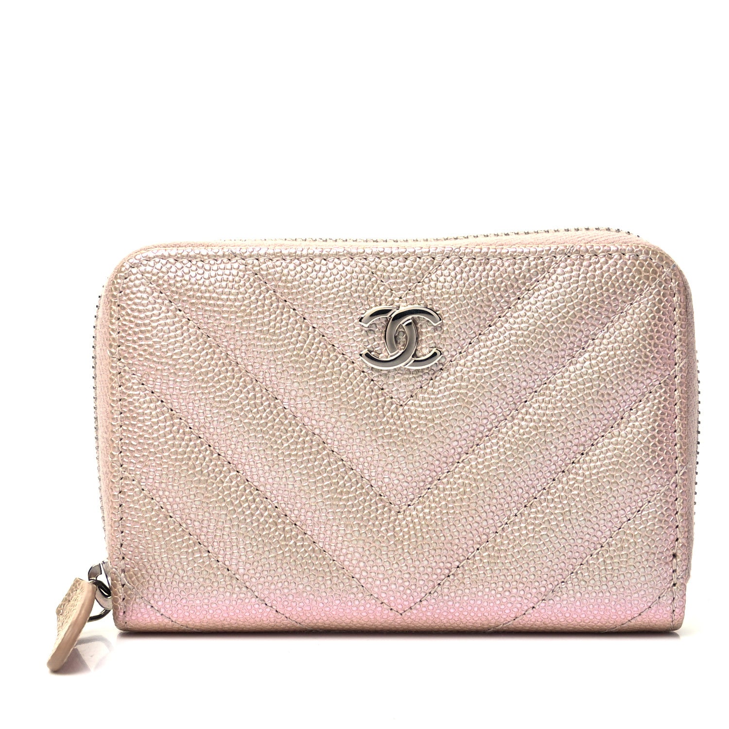 Chanel Metallic Caviar Chevron Quilted Zip Around Coin Purse Light Gold 1 of 10