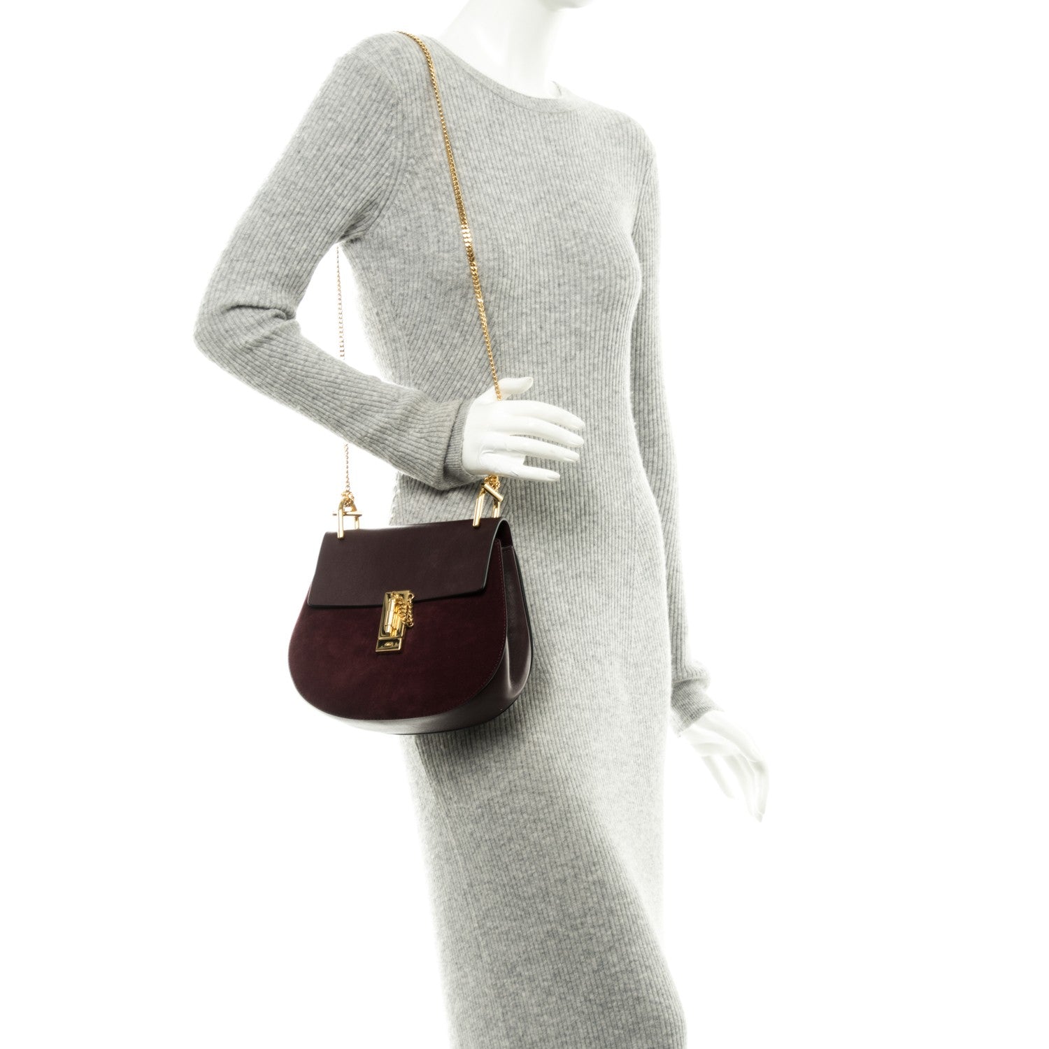 Chloe Suede Smooth Calfskin Drew Shoulder Bag Dark Purple 2 of 8