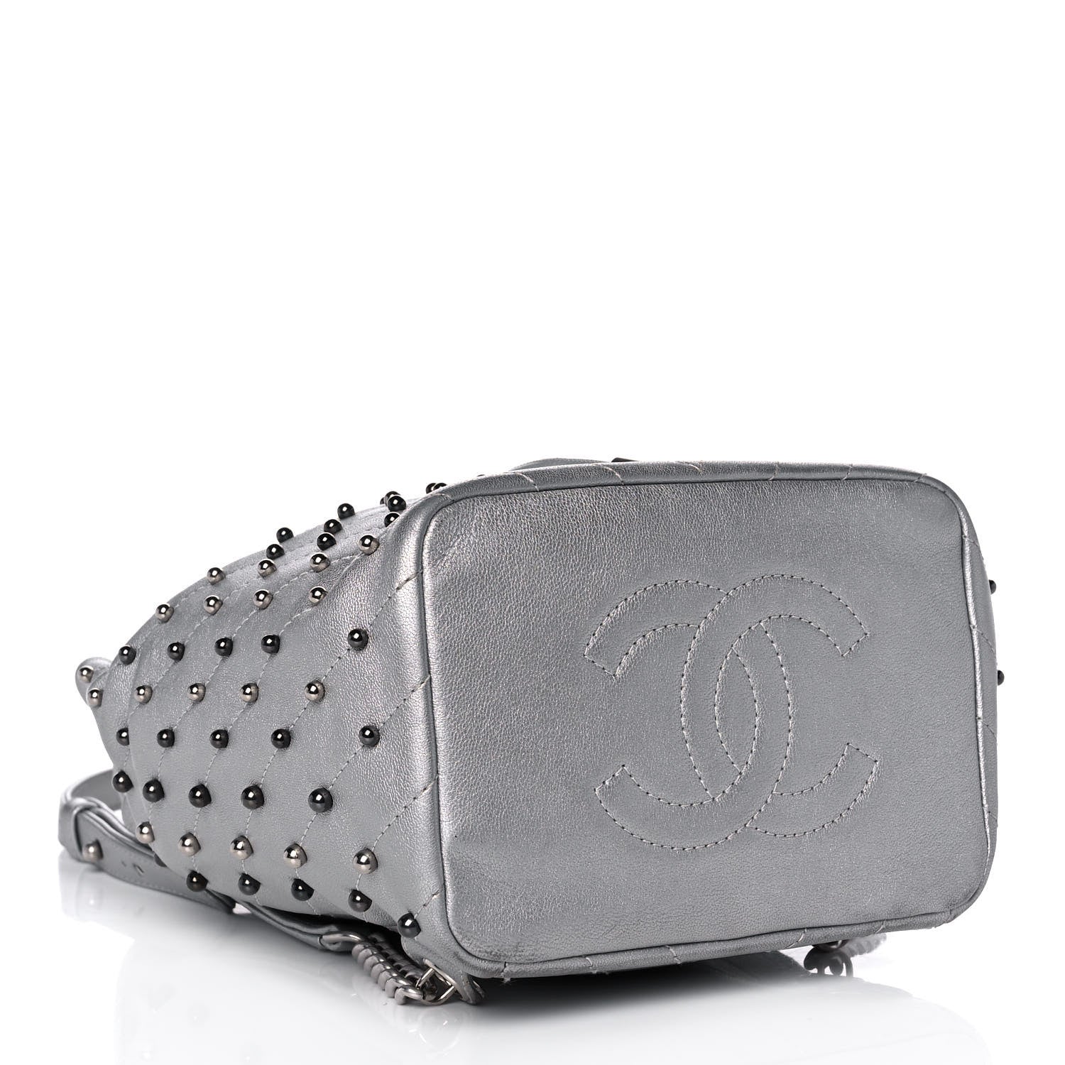 Chanel Metallic Lambskin Chevron Quilted Studded Stud Wars Backpack Silver 3 of 12