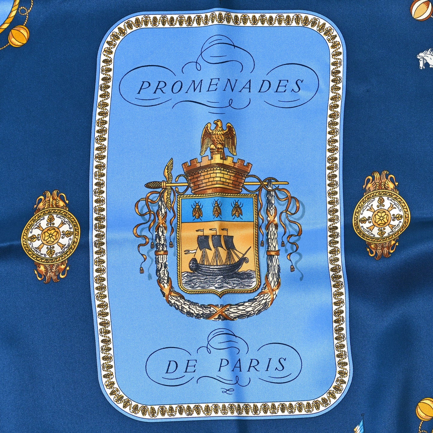 Silk Promenades de Paris Scarf 70 Black Marine Bleu