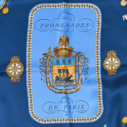 Hermes Silk Promenades de Paris Scarf 70 Black Marine Bleu 4 of 5