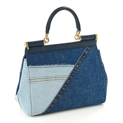 Dolce & Gabbana Calfskin Denim Patchwork Mini Miss Sicily Satchel Blue 3 of 9