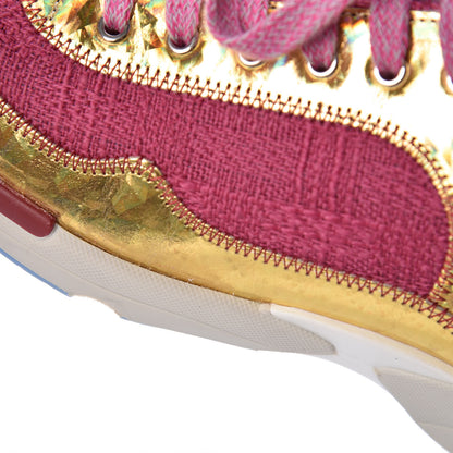 Chanel Tweed Suede Calfskin Sneakers 38 Dark Pink 8 of 14