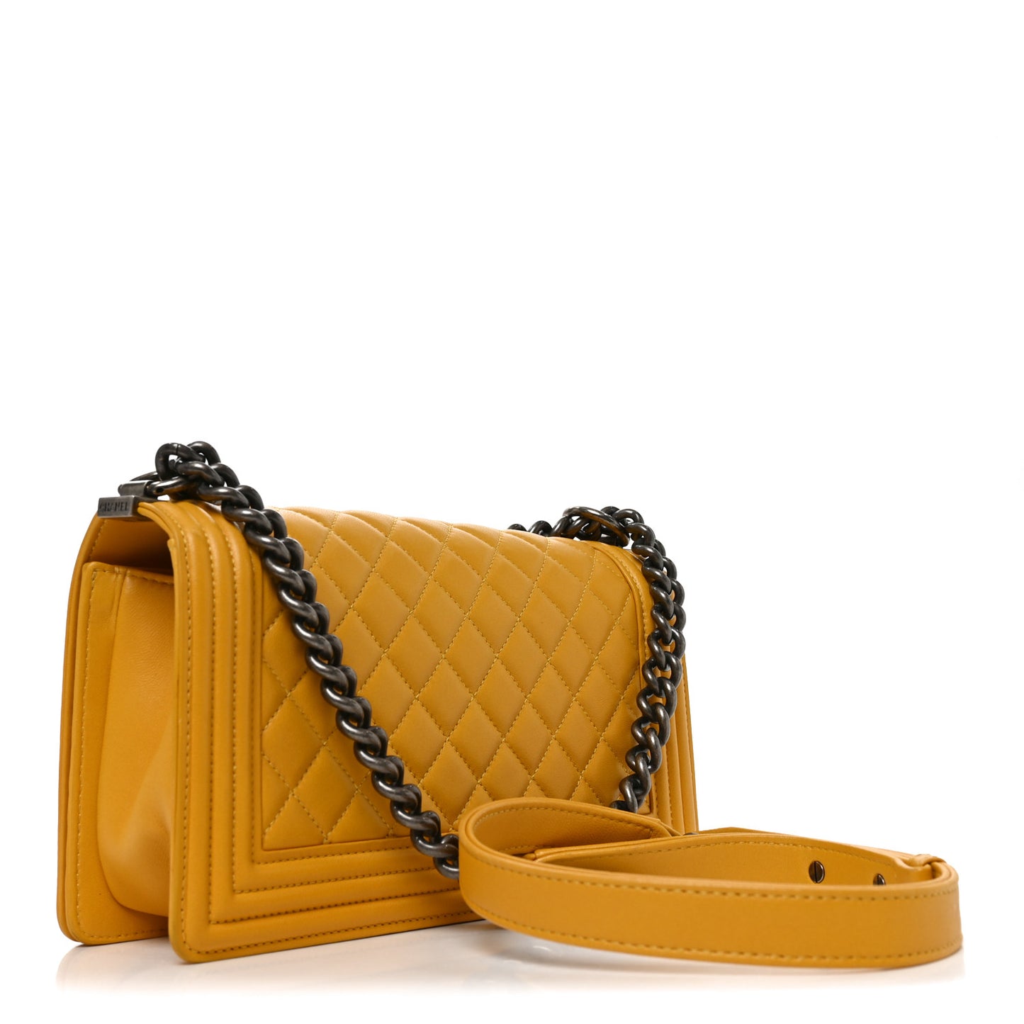 Lambskin Quilted Medium Boy Flap Yellow