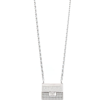 Chanel Metal Lambskin Strass Crystal Purse CC Long Necklace Silver 1 of 6