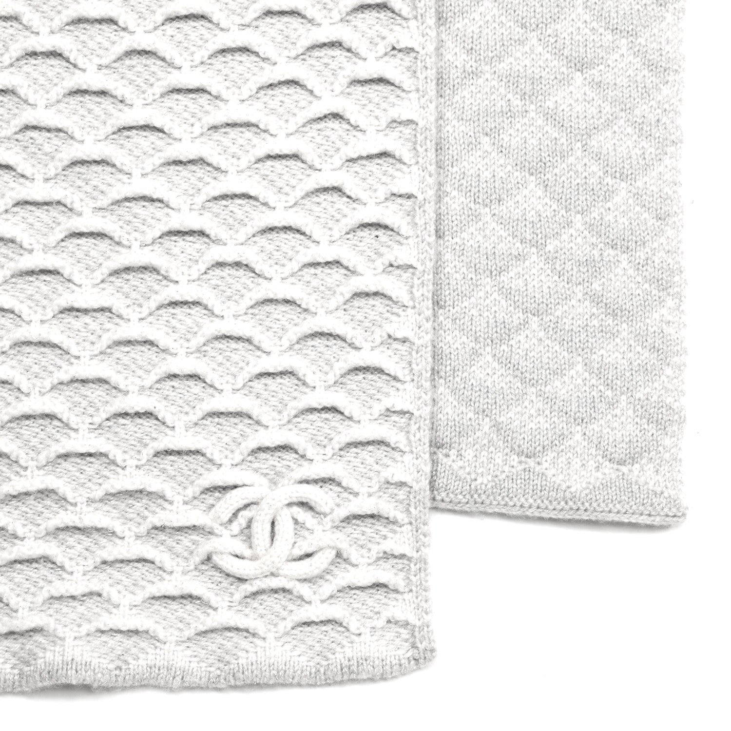 Chanel Wool CC Scarf Grey Ivory 3 of 4