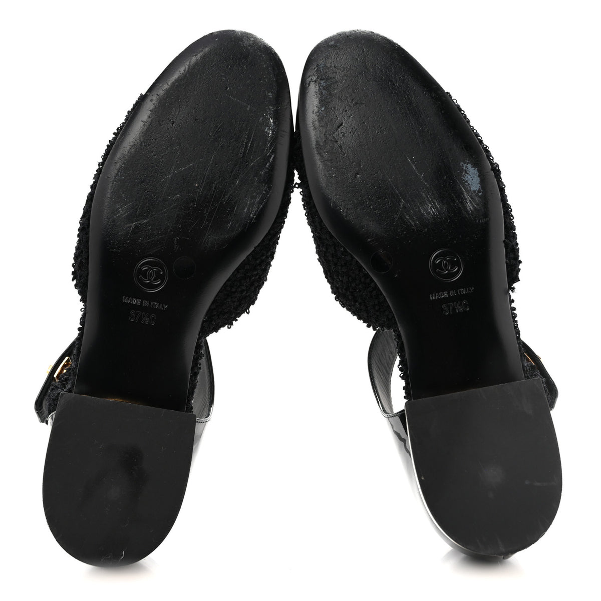 Tweed Patent Cap Toe Ballerina Flats 37.5 Black