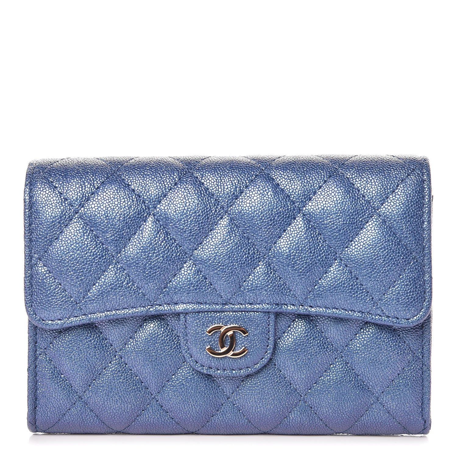 Chanel Iridescent Caviar Quilted Medium Flap Wallet Blue 1 of 11