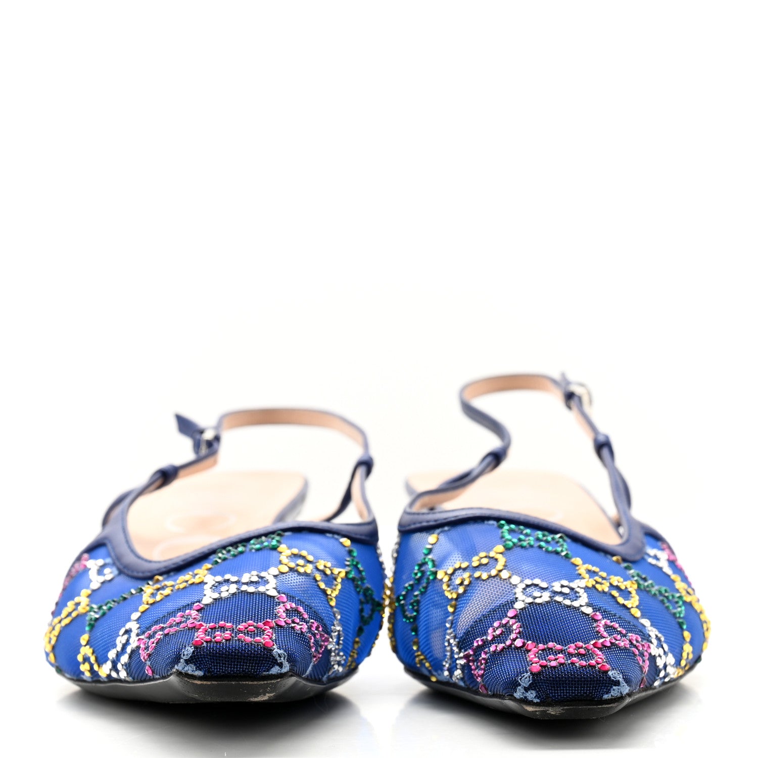 Gucci Tela Retino Nappa Charlotte Crystal GG Monogram Square G 35mm Slingback Pumps 38 Splash Net Blue Witch 2 of 8