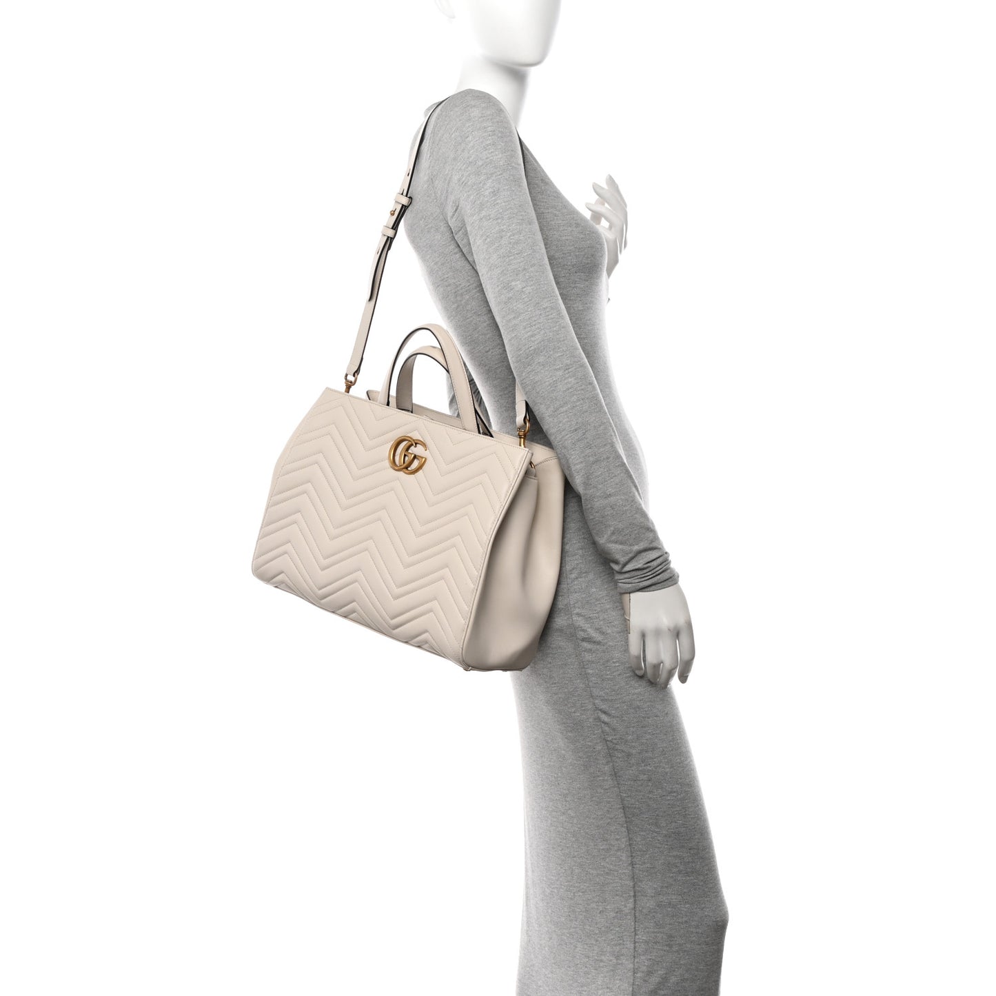 Calfskin Matelasse Medium GG Marmont Tote White