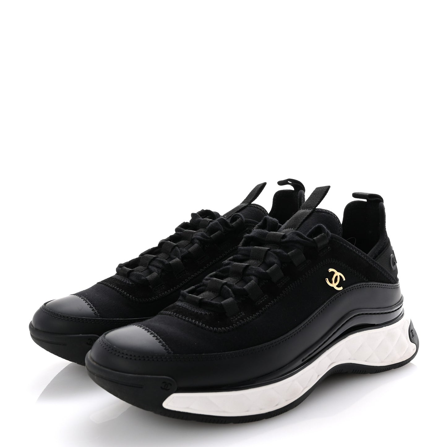 Velvet Calfskin Mixed Fibers CC Sneakers 39.5 Black