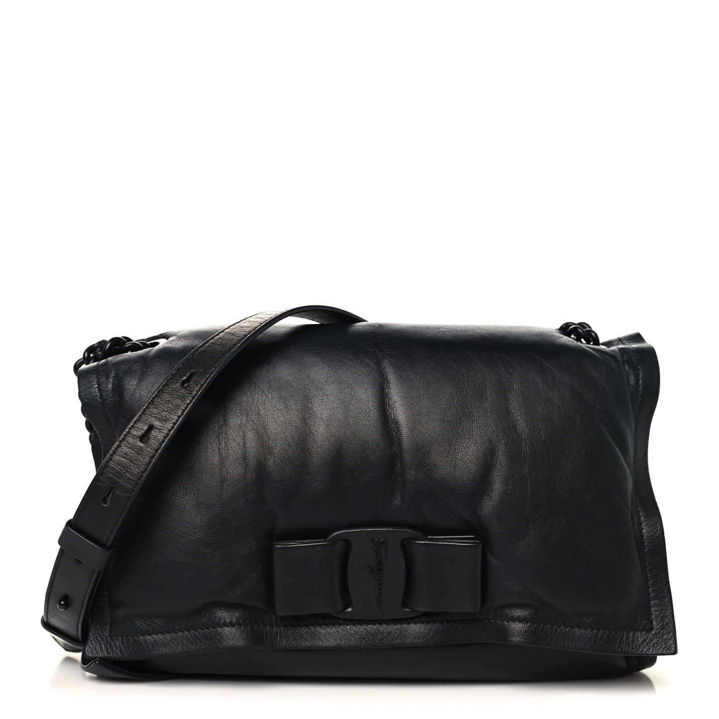 Calfskin Small Viva Bow Shoulder Bag Black