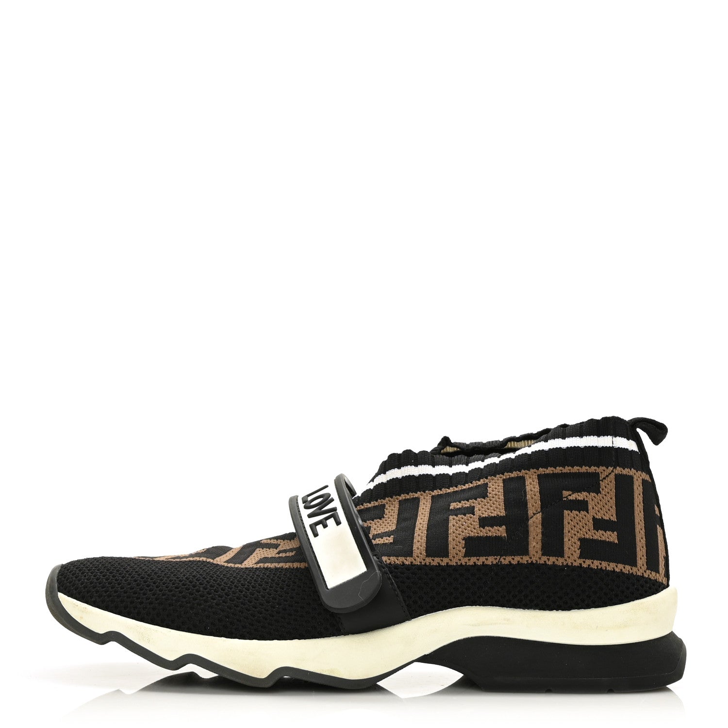 Fendi Stretch Yarn FF Stiff Band Rockoko Sneakers 37.5 Black White Tobacco 1 of 9