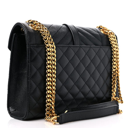 Saint Laurent Grain De Poudre Textured Mixed Matelasse Triquilt Medium Monogram Satchel Black 3 of 13