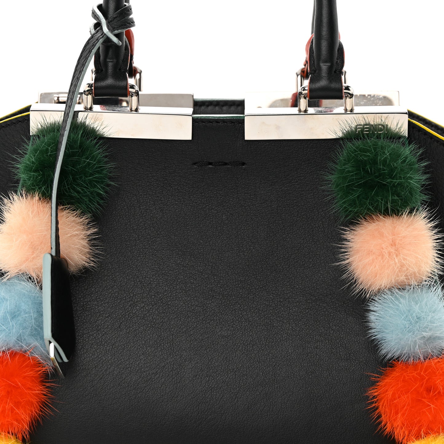 Vitello Dolce Mink Fur Pom Pom Mini 3jours Tote Black Multicolor
