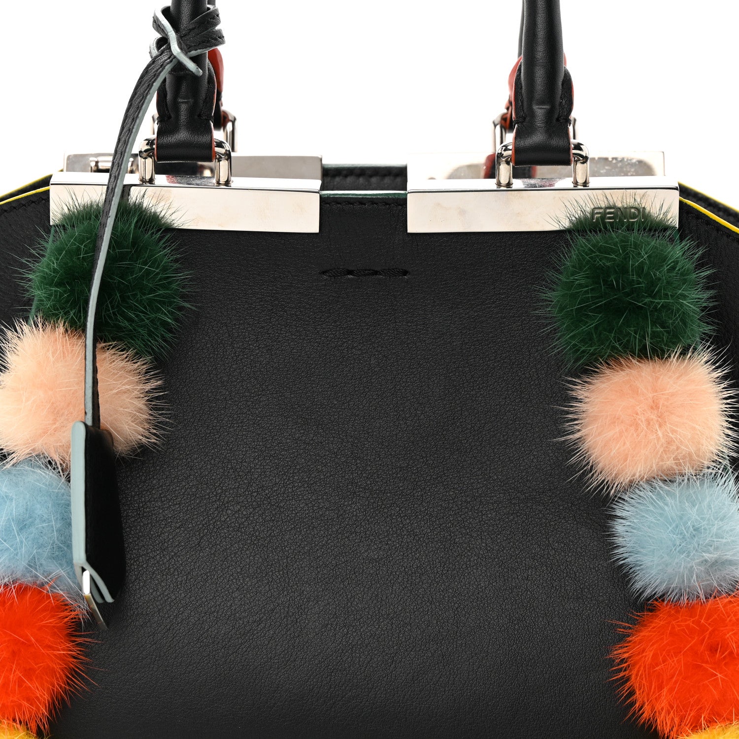 Fendi Vitello Dolce Mink Fur Pom Pom Mini 3jours Tote Black Multicolor 8 of 15