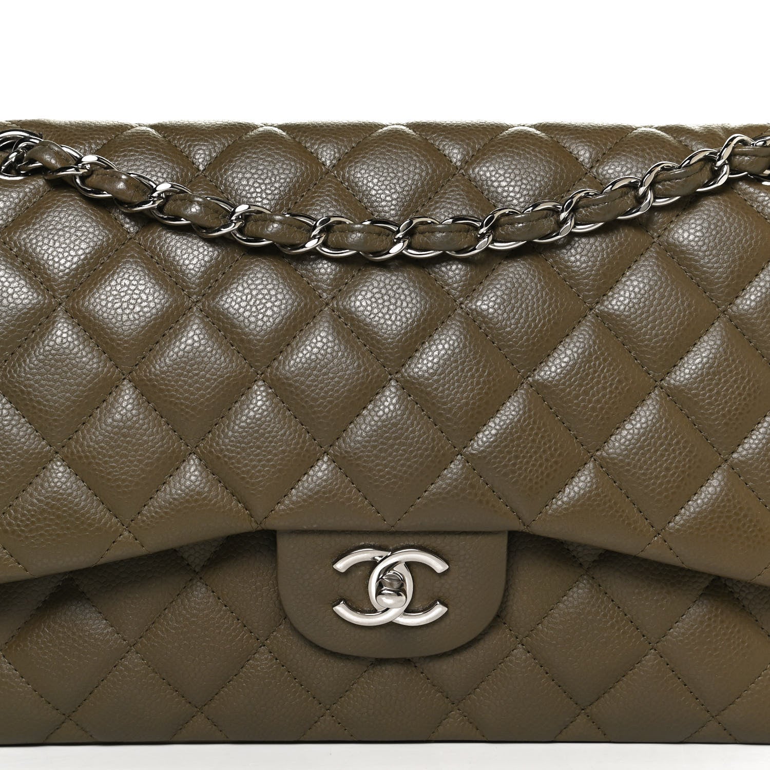Chanel Caviar Quilted Jumbo Double Flap Dark Green 8 of 10
