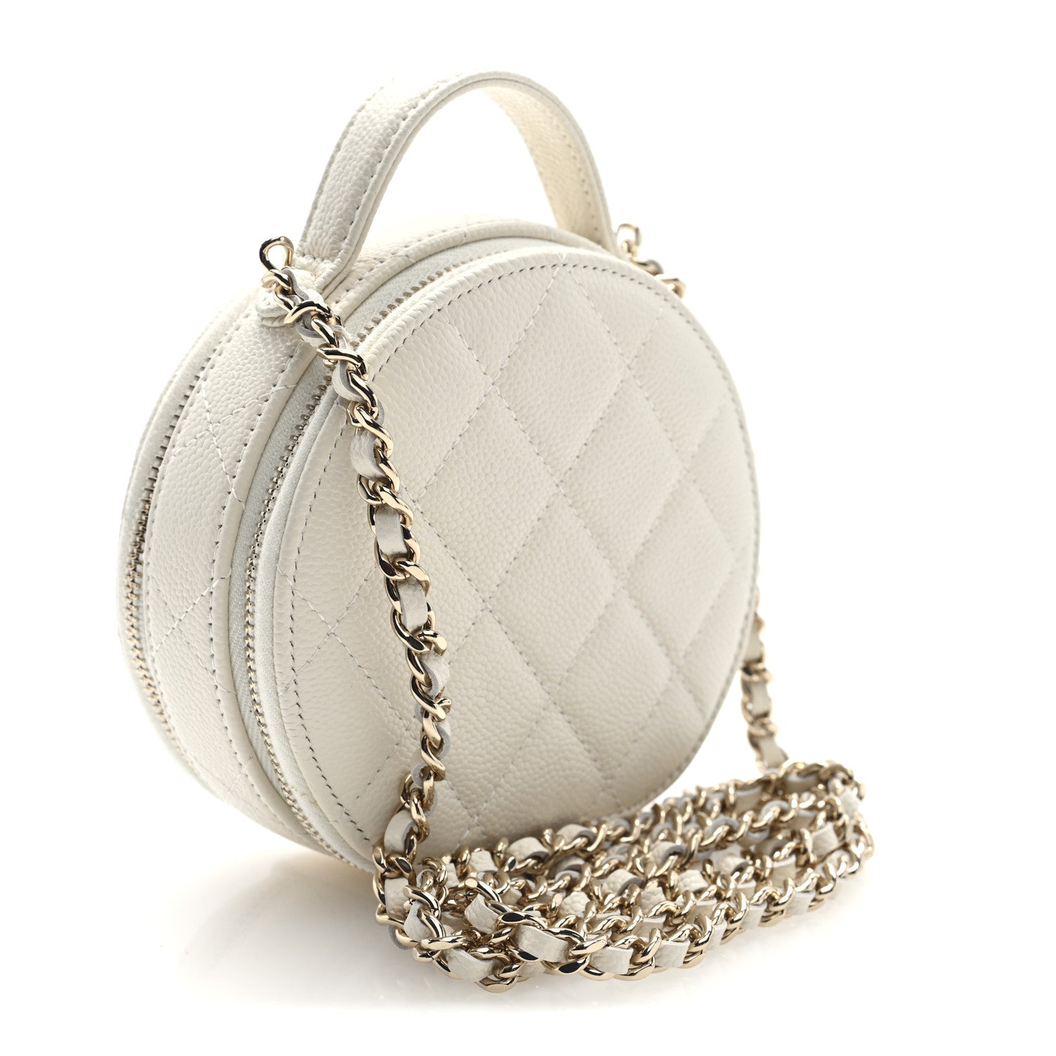 Chanel Caviar Quilted Round Handle With Care Vanity With Chain White 3 of 12