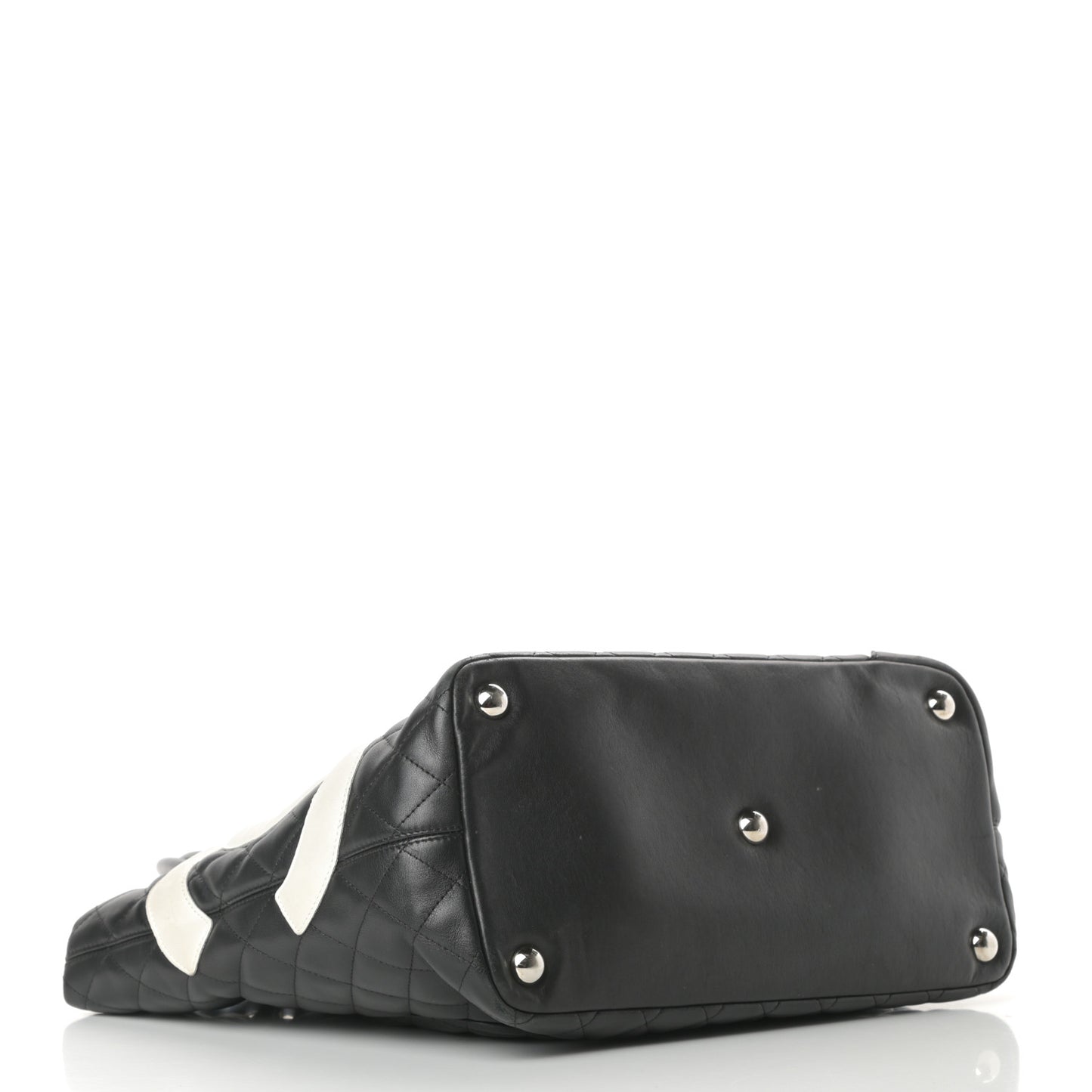 Calfskin Quilted Large Cambon Tote Black White