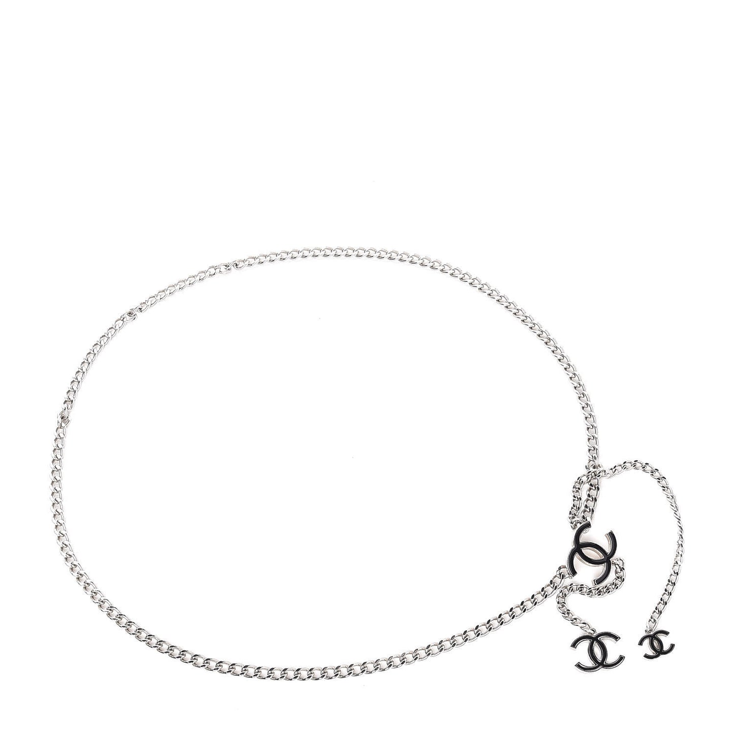 Enamel CC Chain Logo Belt Silver Black