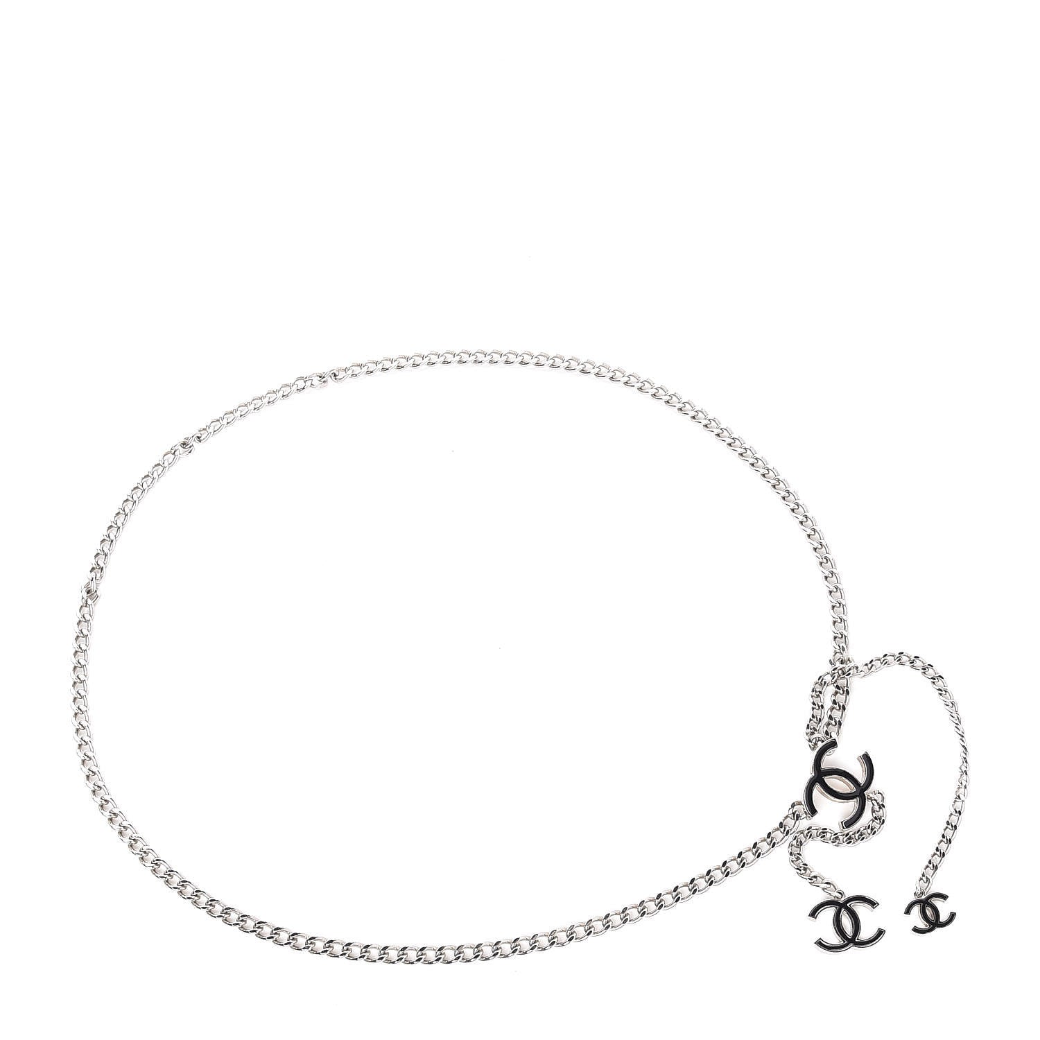 Chanel Enamel CC Chain Logo Belt Silver Black 1 of 5