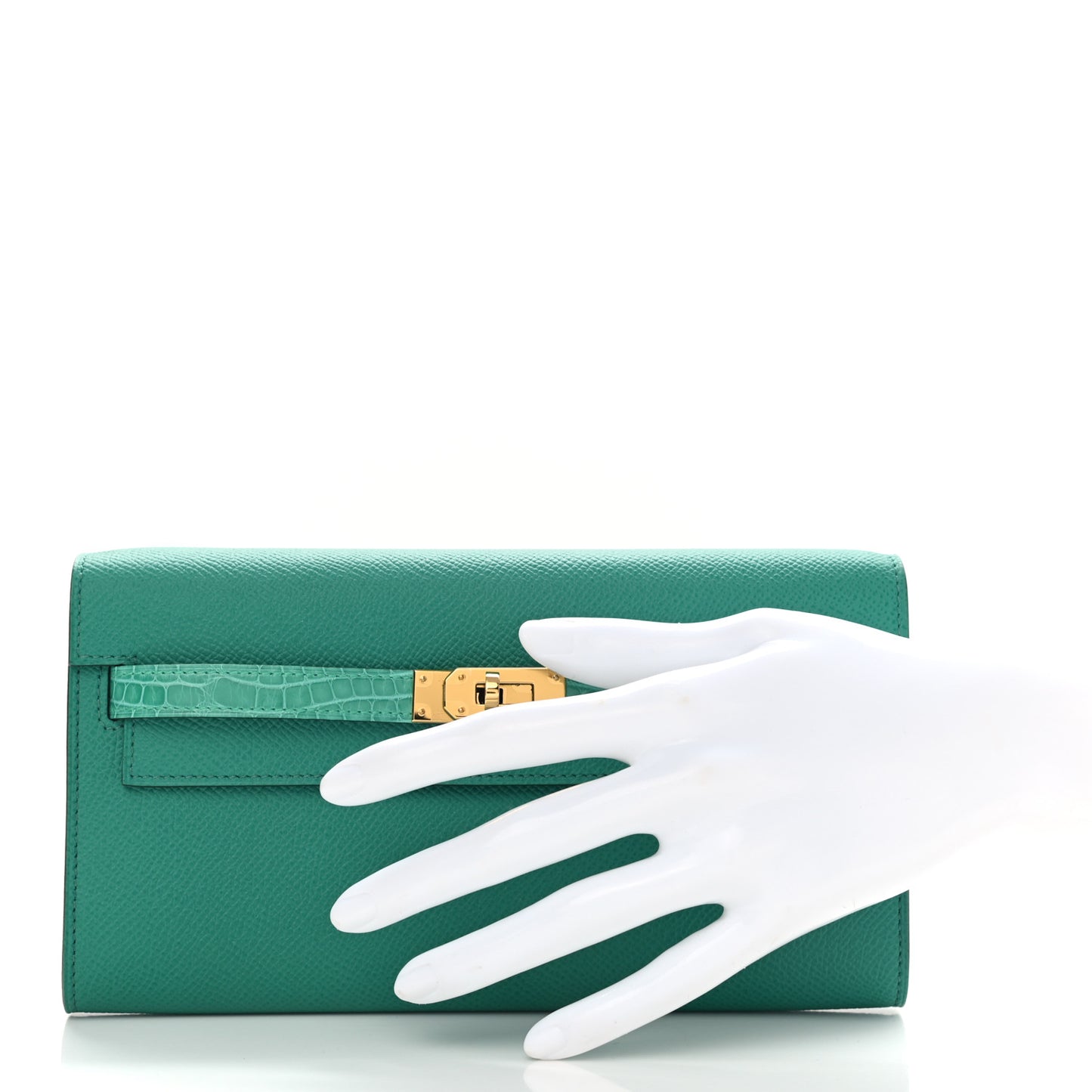 Epsom Shiny Alligator Touch Kelly Wallet To Go Vert Jade