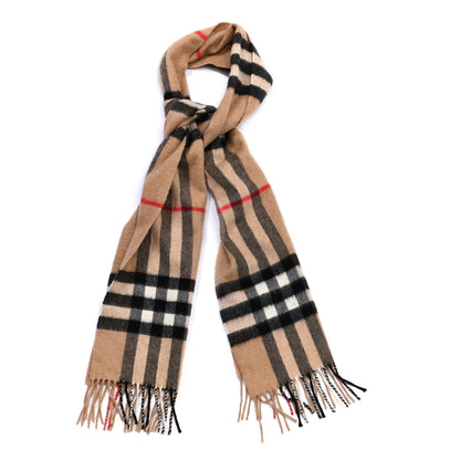 Burberry Cashmere Giant Check Fringe Scarf Camel 1 of 4