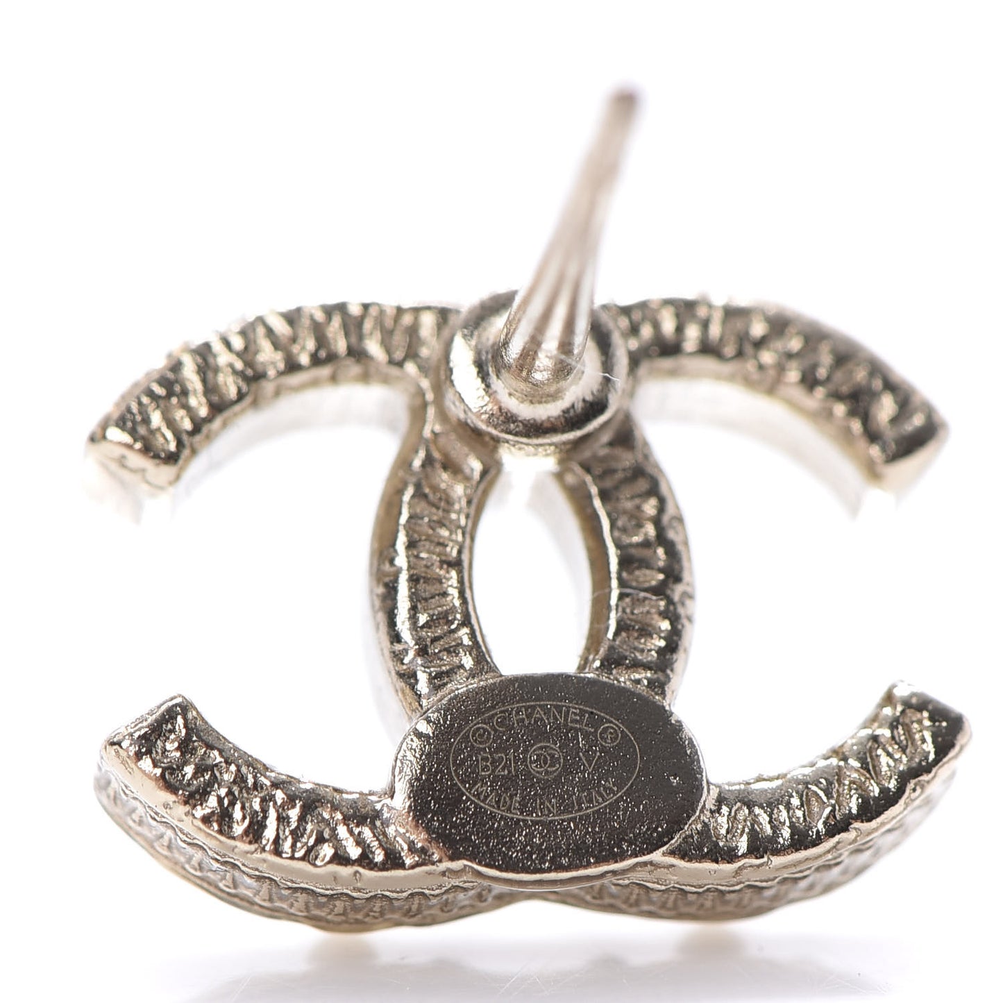 Pearl Crystal CC Charms Stud Earrings Light Gold